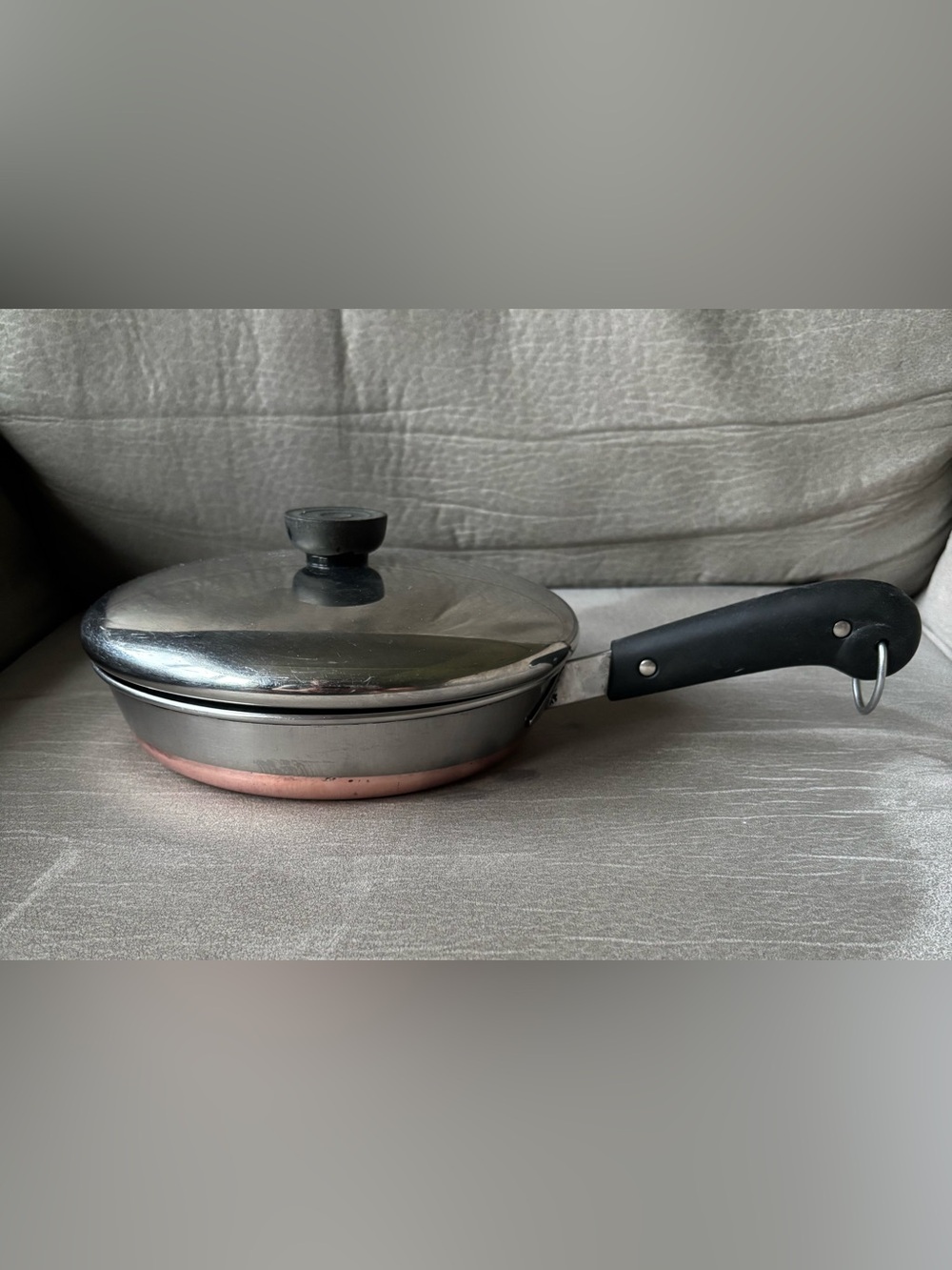Revere Ware 1801 Copper Bottom 8” Frying Pan Skillet Double Ring Pre 1968 W/Lid